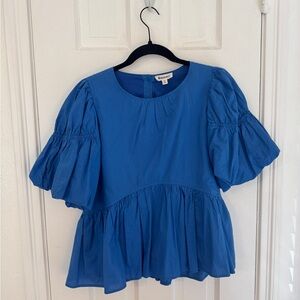 Blue puff sleeve blouse size M